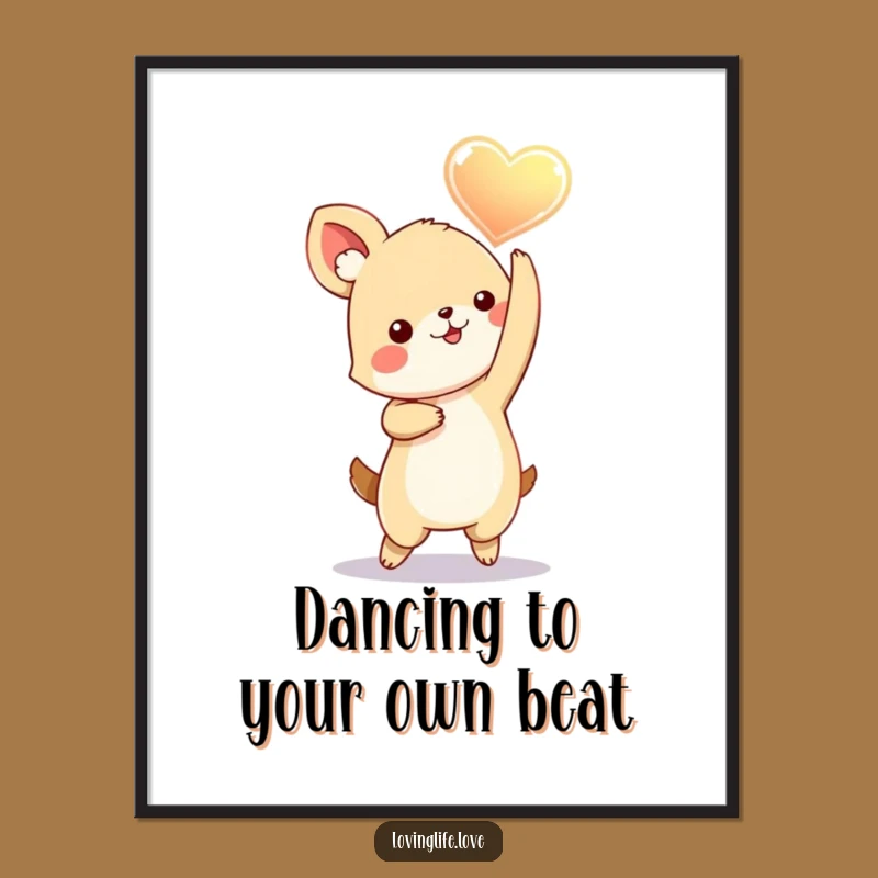 Free Printable Wall Art: Dancing Heart Animal, Humorous Downloadable Decor for Love