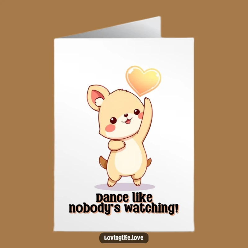 Free Printable Birthday Card: Dancing Heart Animal, Downloadable Gift for Loved Ones