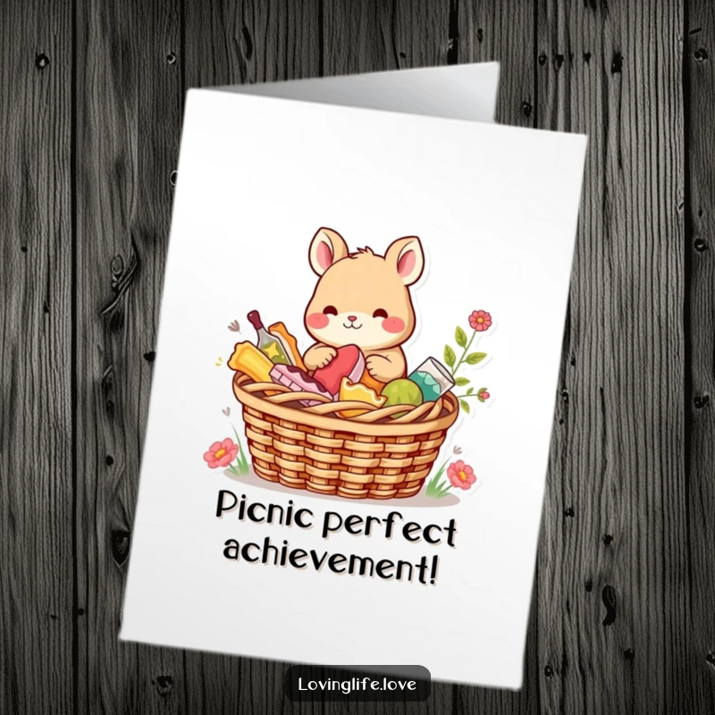 Funny Free Printable Congratulations Card: A content small animal shares a picnic basket packed with colorful treats, celebrating a wonderful achievement.