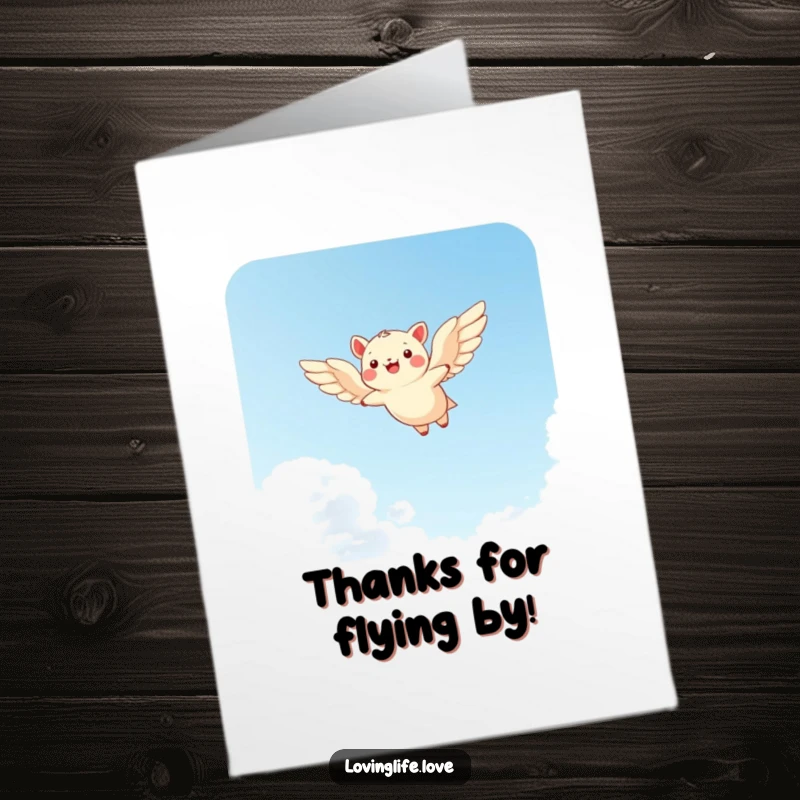 Funny Free Printable Thank You Card: Cheerful animal flying with wings spread wide, delivering thanks with a smile.